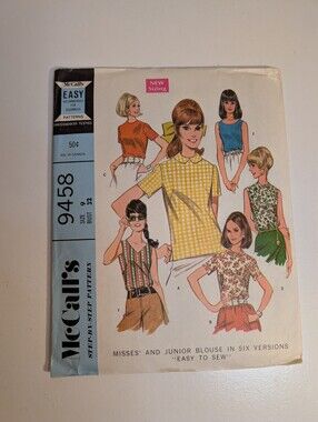 Vintage 1968 McCall’s 9458 UNCUT Mod Blouse Sewing Pattern